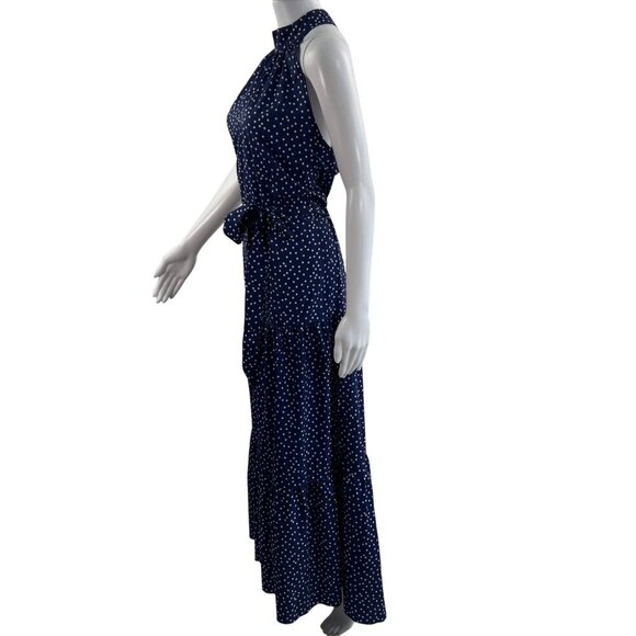 NWT Made With Love Women XL Navy Polka Dot Tiered Ruffled Maxi Dress Flowy Retro - Picture 3 of 16